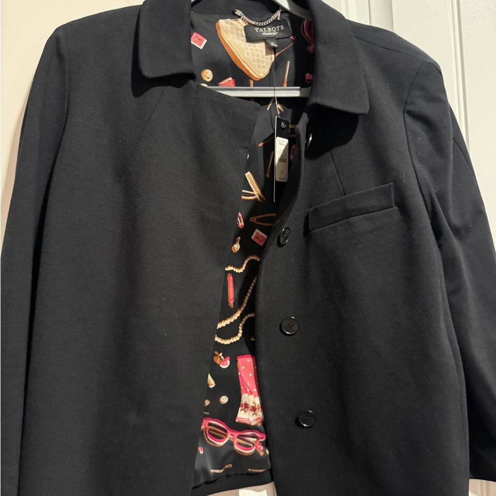 Talbots Black Blazer With Patterned Lining - image 1